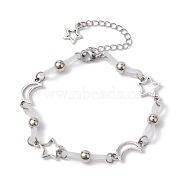 Alloy & Silicone Link Chain Bracelets, Star & Moon Bracelet for Women, WhiteSmoke, 7-3/4~7-7/8 inch(19.7~20cm)(BJEW-JB09984-01)