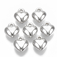 CCB Plastic Pendants, Heart, Platinum, 13.5x11.5x6mm, Hole: 1.6mm, about 1090pcs/500g(CCB-S163-067B-02)