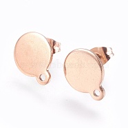 Ion Plating(IP) 304 Stainless Steel Stud Earring Findings, with Flat Plate, Flat Round, Rose Gold, 12mm, 12.5x10x1mm, pin: 0.8mm(STAS-G178-02RG-10mm)
