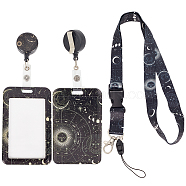 ABS Plastic ID Badge Holder Sets, include Lanyard and Retractable Badge Reel, ID Card Holders with Clear Window, Rectangle with Universe Theme, Black, 790mm, 1 set/box(AJEW-SC0002-24A)