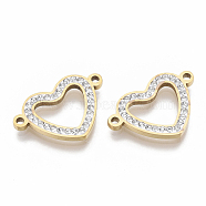 304 Stainless Steel Links connectors, with Rhinestone, Heart, Golden, Crystal, 14x21x2mm, Hole: 1.5mm(STAS-N087-15C-G)
