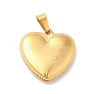 Vacuum Plating 304 Stainless Steel Pendants, with 201 Stainless Steel Snap On Bails, Heart, Golden, 22.5x22x4mm, Hole: 6.3x3.5mm(STAS-F277-20G)
