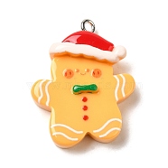 Christmas Theme Rsin Pendnats, with Platinum Iron Finding, Gingerbread Man, 29x23x8mm, Hole: 2mm(RESI-A039-01A)