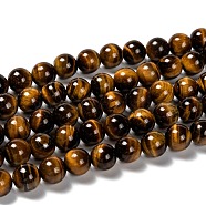 Natural Tiger Eye Round Bead Strands, 10mm, Hole: 1mm, about about 38pcs/strand, 15 inch(G-P072-33-10mm)