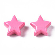 Spray Painted Brass Charms, Star, Hot Pink, 10x10.5x5.5mm, Hole: 2mm(KK-Q252-004H)