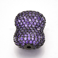 Brass Micro Pave Cubic Zirconia Beads, Medium Orchid, Gunmetal, 20x15x9mm, Hole: 1.5mm(ZIRC-T004-49B-01)