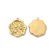 304 Stainless Steel Pendants, Hexagon with Flower Charm, Real 18K Gold Plated, 18x16x2.5mm, Hole: 1.6mm(STAS-H214-22G)