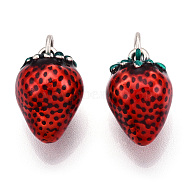 925 Sterling silver Enamel Fruit Pendants, Strawberry Charms with Jump Rings, Red, 19x13x13mm, Hole: 4mm(STER-T007-52)