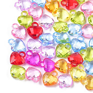 Transparent Acrylic Pendants, Faceted, Heart, Mixed Color, 18~19x15.5x7mm, Hole: 3.5mm(X-TACR-T005-06)
