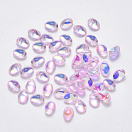 Transparent Spray Painted Glass Charms, AB Color Plated, Oval, Pearl Pink, 8.5x6x4.5mm, Hole: 1mm(GLAA-R211-05-F01)