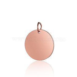 201 Stainless Steel Pendants, Manual Polishing, Flat Round, Stamping Blank Tag, Rose Gold, 12x1mm, Hole: 3.5mm(STAS-S105-T637-3-12)