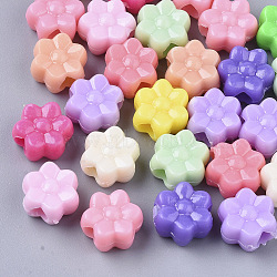 Opaque Acrylic European Beads, Large Hole Beads, Flower, Mixed Color, 12x7mm, Hole: 4mm(X-MACR-N008-03)