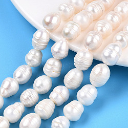 Natural Cultured Freshwater Pearl Beads Strands, Baroque Keshi Pearl Rice Beads, Seashell Color, 8~13.5x10.5~11mm, Hole: 0.7~0.8mm, about 15pcs/strand, 7.09 inch(18cm)(PEAR-N012-10D)