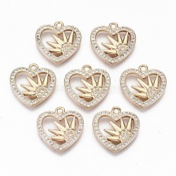 Brass Micro Pave Cubic Zirconia Pendants, Light Gold, Long-Lasting Plated, Cadmium Free & Lead Free, Heart, Clear, 17x17x2mm, Hole: 1.6mm(X-KK-S359-006-RS)