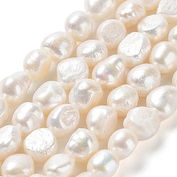 Natural Cultured Freshwater Pearl Beads Strands, Two Side Polished, Grade 3A, Seashell Color, 9~11x9~10x7~8mm, Hole: 0.6mm, about 34~35pcs/strand, 13.98''(35.5~36.5cm)(PEAR-Z002-12)