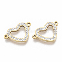 304 Stainless Steel Links connectors, with Rhinestone, Heart, Golden, Crystal, 14x21x2mm, Hole: 1.5mm(STAS-N087-15C-G)