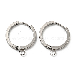 201 Stainless Steel Huggie Hoop Earrings Findings, with Vertical Loop, with 316 Surgical Stainless Steel Earring Pins, Ring, Stainless Steel Color, 20x2mm, Hole: 2.7mm, Pin: 1mm(STAS-A167-01H-P)