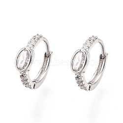 Glass Oval Hoop Earrings with Cubic Zirconia, Real Platinum Plated Brass Jewelry for Women, Nickel Free, Clear, 14.5x13x2mm, Pin: 1mm(EJEW-G321-01P-01)