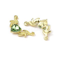 Golden Alloy Connector Charms, with Acrylic Rhinestone, Wing, Peridot, 20x31.5~32x6mm, Hole: 1.4mm(FIND-CJC0006-45I)
