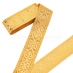 7M Polyester Jacquard Floral Ribbons, Garment Accessories, Gold, 2 inch(50mm), about 7.66 Yards(7m)/Bundle(SRIB-WH0011-140A)