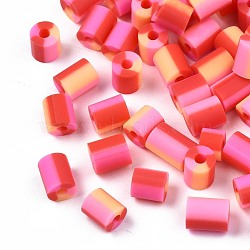 Handmade Polymer Clay Beads,  3 Tone, Column, Light Salmon, 5x2.5~6.5mm, Hole: 1.8mm(CLAY-N011-50A-11)