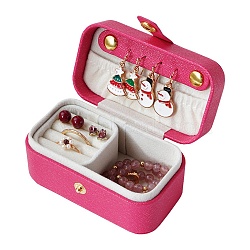 PU Imitation Leather Jewelry Box, Portable Travel Jewelry Organizer Case with Velvet Findings, for Earring, Ring, Bracelet Storage, Rectangle, Fuchsia, 5.8x9.4x5cm(LBOX-E001-01D)