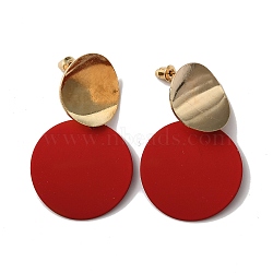 Alloy Flat Round Dangle Stud Earrings for Women, Red, 46mm, Pin: 0.8mm(EJEW-WH0009-31)