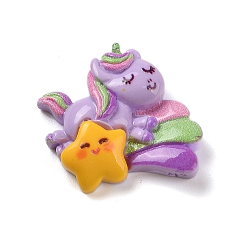 Opaque Resin Decoden Cabochons, Cartoon Horse with Star, Lilac, 24.5x27x7.5mm
