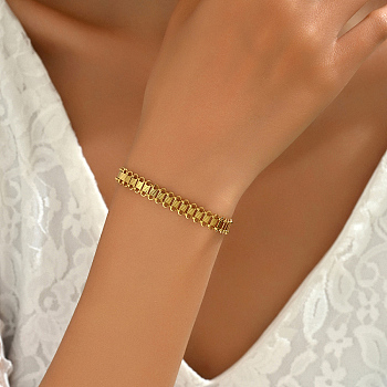 Stainless Steel Link Chain Bracelets for Women, Real 18K Gold Plated