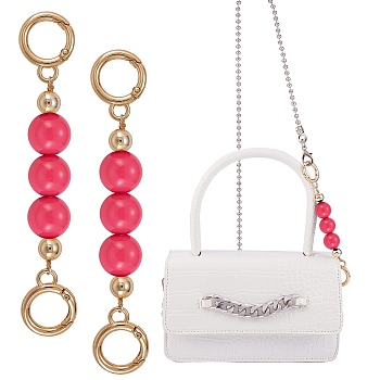 Bag Extension Chain, with ABS Plastic Beads and Light Gold Alloy Spring Gate Rings, for Bag Replacement Accessories, Fuchsia, 13.8cm