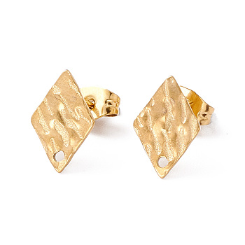 304 Stainless Steel Stud Earring Findings, with Hole and Ear Nuts, Rhombus Pattern, 12x8mm, Hole: 1mm, Pin: 0.6mm