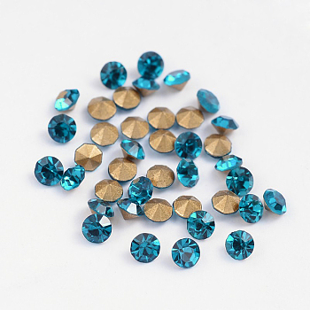 Back Plated Grade A Diamond Glass Pointed Rhinestone, Blue Zircon, 1.9~2mm, about 1440pcs/bag