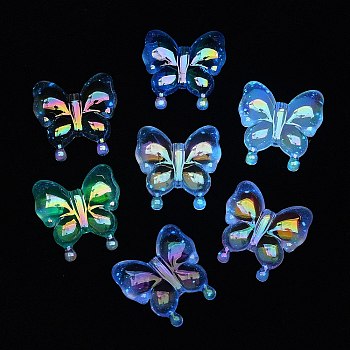 Luminous UV Plating Rainbow Iridescent Acrylic Beads, Glow in the Dark, Butterfly, Mixed Color, 30x29x10.5mm, Hole: 2mm