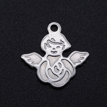 201 Stainless Steel Pendants, Angel, Stainless Steel Color, 16.5x16.5x1mm, Hole: 1.6mm