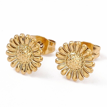 Ion Plating(IP) 304 Stainless Steel Sunflower Stud Earrings for Women, Real 18K Gold Plated, 9.5mm, Pin: 0.6mm