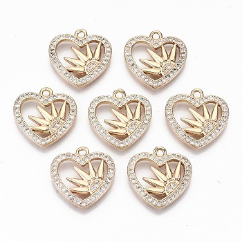 Brass Micro Pave Cubic Zirconia Pendants, Light Gold, Long-Lasting Plated, Cadmium Free & Lead Free, Heart, Clear, 17x17x2mm, Hole: 1.6mm