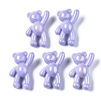 Opaque Acrylic Pendants, Pearl Luster Plated, Bear, Lilac, 36x22x13.5mm, Hole: 2.5mm