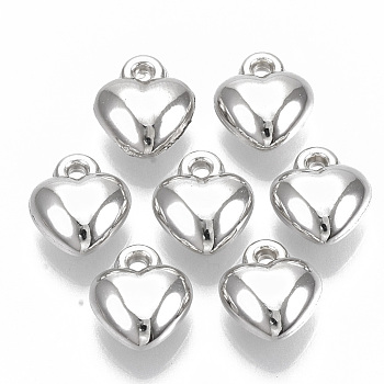 CCB Plastic Pendants, Heart, Platinum, 13.5x11.5x6mm, Hole: 1.6mm, about 1090pcs/500g