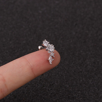 316L Surgical Stainless Steel Clear Cubic Zirconia Cartilage Earrings, Stainless Steel Color, Star, 6x3mm, Pin: 0.8mm