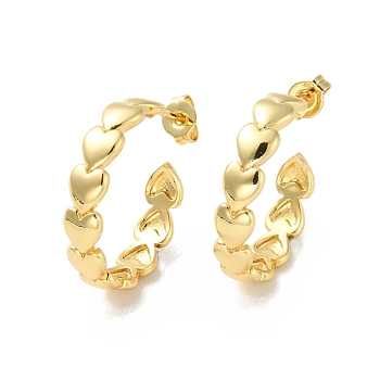 Rack Plating Brass Heart Wrap Stud Earrings, Half Hoop Earrings for Women, Cadmium Free & Lead Free, Real 18K Gold Plated, 22x5mm, Pin: 0.8mm