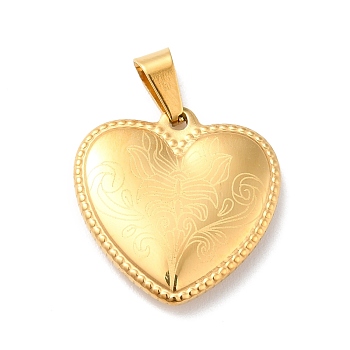 Vacuum Plating 304 Stainless Steel Pendants, with 201 Stainless Steel Snap On Bails, Heart, Golden, 22.5x22x4mm, Hole: 6.3x3.5mm