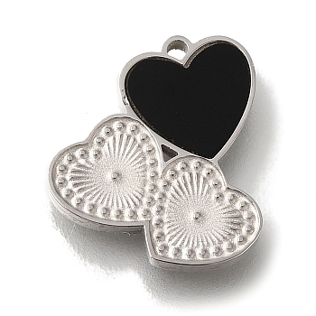 304 Stainless Steel Manual Polishing Charms, with Black Acrylic, Heart, Stainless Steel Color, 15x13.5x2mm, Hole: 1mm