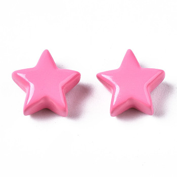 Spray Painted Brass Charms, Star, Hot Pink, 10x10.5x5.5mm, Hole: 2mm