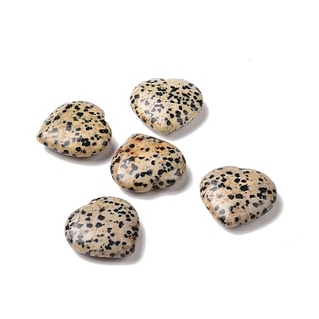 Natural Dalmatian Jasper Heart Love Stone, Pocket Palm Stone for Reiki Balancing, 29~29.5x30x10~13.5mm
