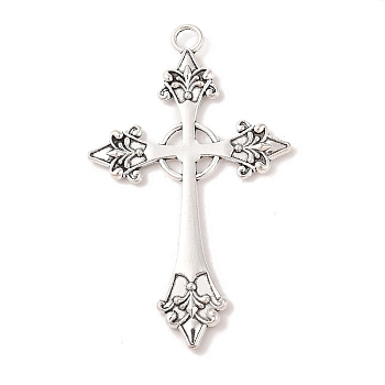 Cross Tibetan Style Alloy Big Pendants, Cadmium Free & Lead Free, Antique Silver, 67x40x3mm, Hole: 4mm