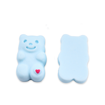 Opaque Resin Cabochons, Bear with Heart, Light Sky Blue, 17x11x6.5mm