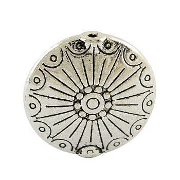 Tibetan Style Alloy Flat Round Carved Wheel Beads, Cadmium Free & Lead Free, Antique Silver, 17.5x5mm, Hole: 1.5mm