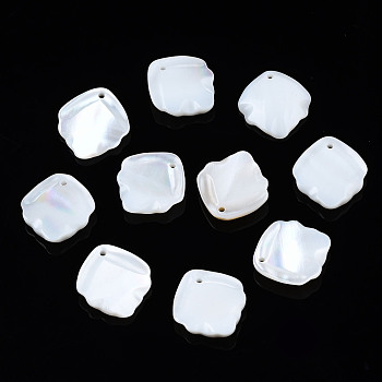 Natural Freshwater Shell Pendants, Petaline, White, 14x13x2mm, Hole: 1mm