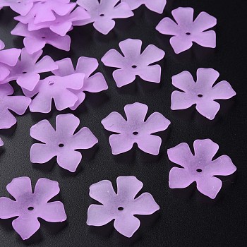 Transparent Acrylic Beads, Frosted, Flower, Violet, 25.5x26.5x4.5mm, Hole: 2mm, about 900pcs/500g