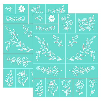 Self-Adhesive Silk Screen Printing Stencil, for Painting on Wood, DIY Decoration T-Shirt Fabric, Turquoise, Floral Pattern, 28x22cm